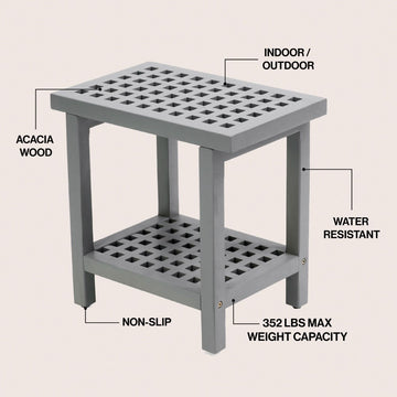 Armin 18.1" Modern Classic Grid Slat Solid Acacia Wood Indoor/Outdoor Shower Stool